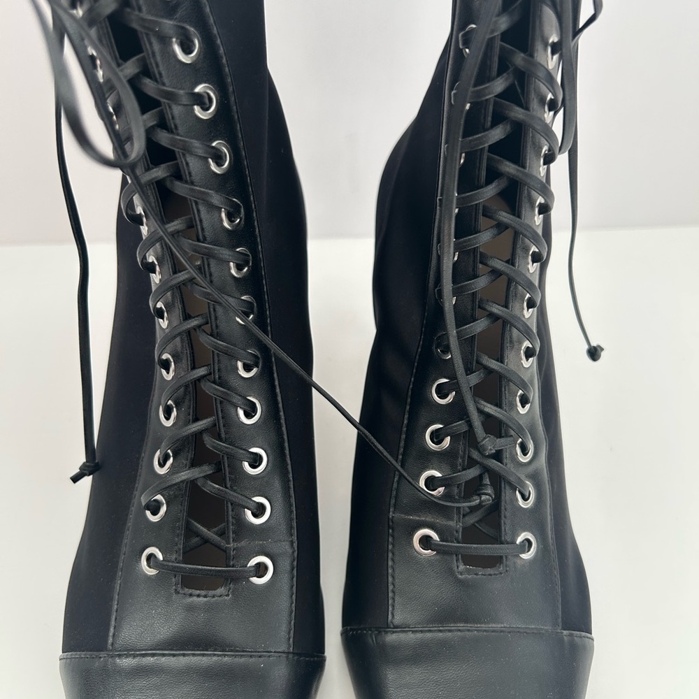 Zara Black Edwardian-Style Lace Up Pointed Heels Boots Size 39 - Picture 4 of 10